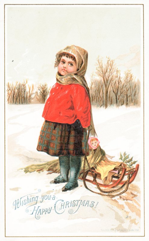 Little Girl standing by a sledge by English School