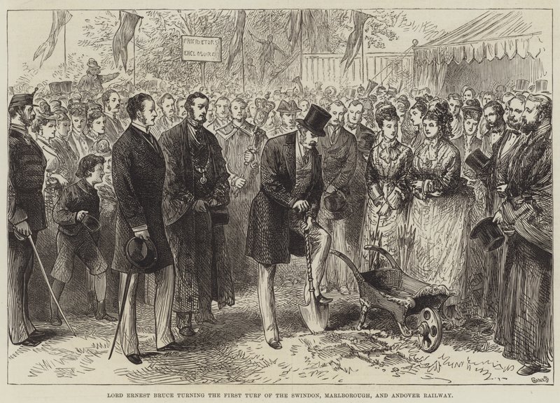 Lord Ernest Bruce Turning the First Turf of the Swindon, Marlborough, and Andover Railway by English School