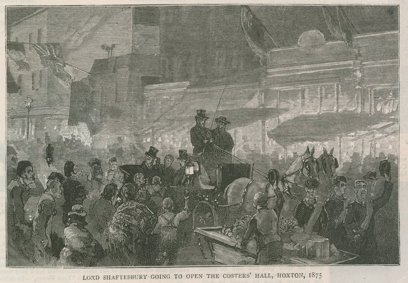 Lord Shaftesbury going to open the Costers Hall, Hoxton, London, 1875 by English School