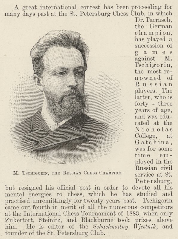 M Tschigorin, the Russian Chess Champion by English School
