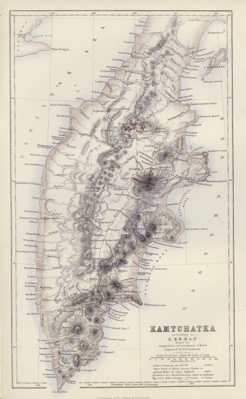 Map: Kamtchatka, according to A Erman, drawn by Augustus Petermann by English School