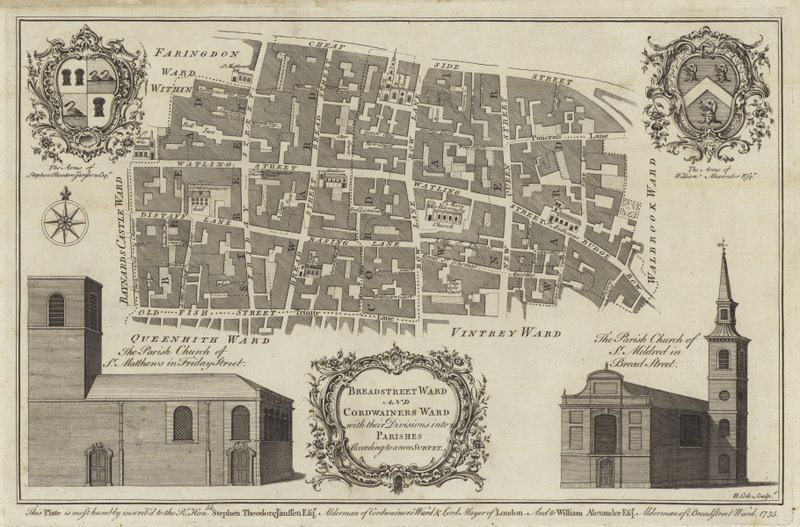 Map of Bread Street Ward and Cordwainers Ward, London by English School