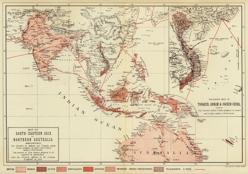 Map of South-Eastern Asia and Northern Australia; Enlarged Map of Tonquin, Annam and Cochhin China by English School