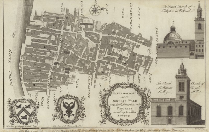 Map of Walbrook Ward and Dowgate Ward, London by English School