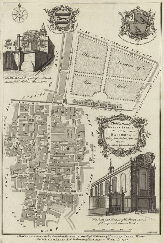 Map of the Wards of Coleman Street and Bassishaw, London by English School