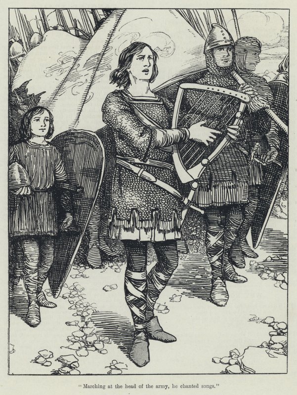 Marching at the head of the army, he chanted songs by English School