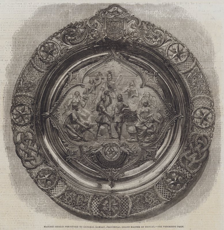Masonic Shield presented to General Ramsay, Provincial Grand Master of Bengal by English School