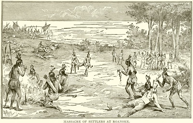 Massacre of Settlers at Roanoke by English School