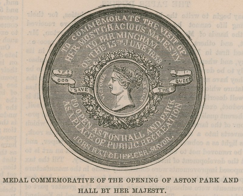 Medal Commemorative of the Opening of Aston Park and Hall by Her Majesty by English School