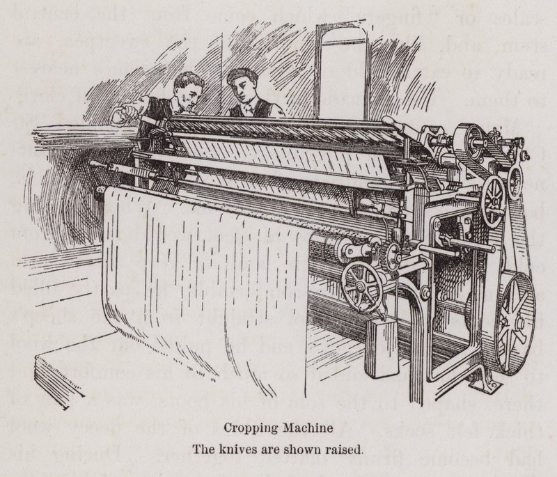 Men Working on a Textiles Cropping Machine (litho) by English School