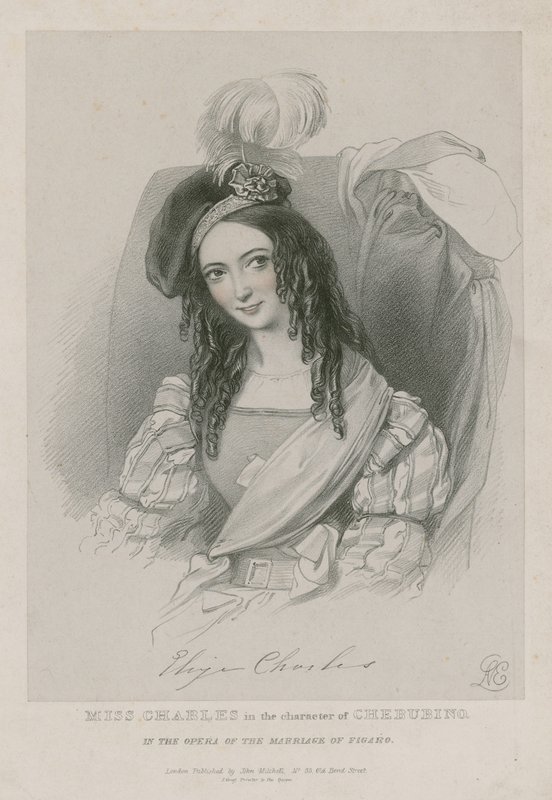 Miss Charles in the character of Cherubino in the opera of the Marriage of Figaro by English School