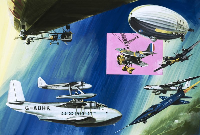 Montage of aerial aircraft carriers by English School