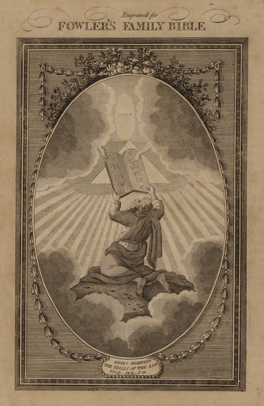Moses receiving the Tables of the Law, Exodus, Chapter 31, Verse 18 by English School