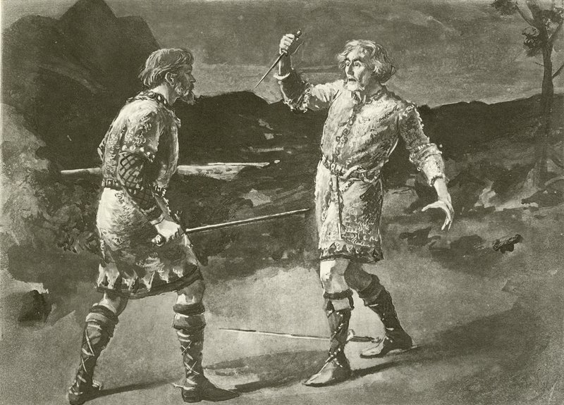 Mr Alexander as Macduff, and Mr Irving as Macbeth by English School