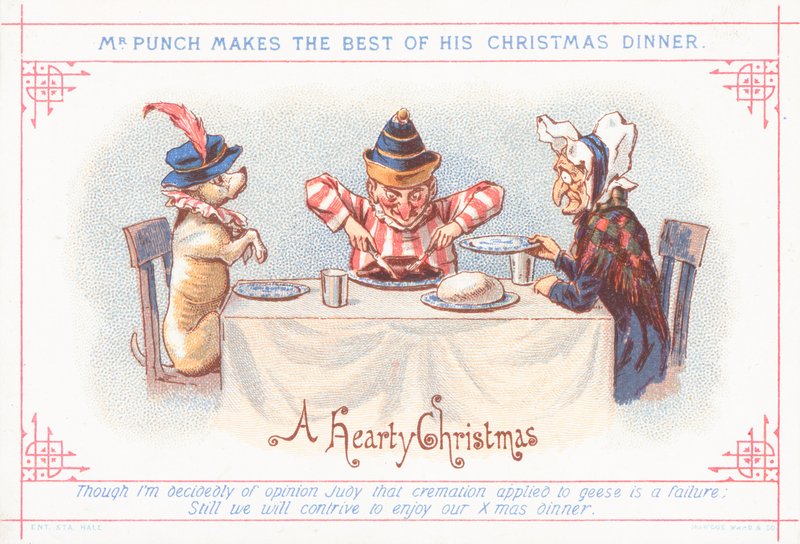 Mr Punch sitting down to Christmas Dinner by English School