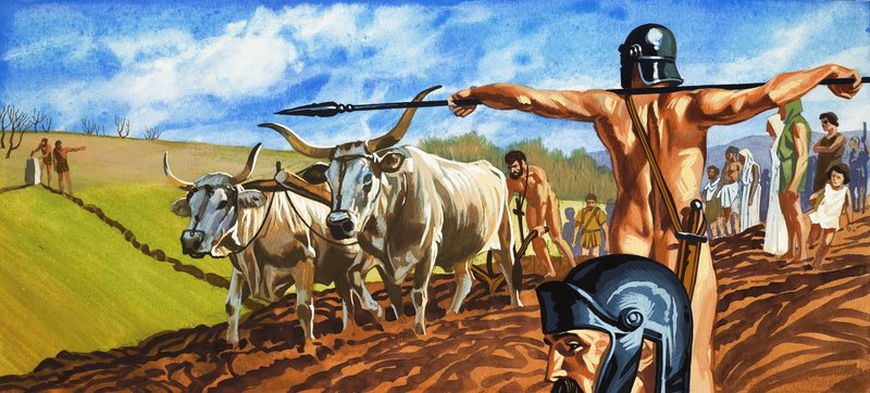 Naked soldier guards men and women toiling in fields by English School