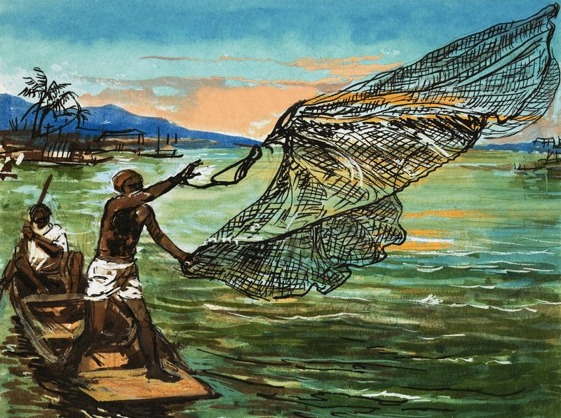 Natives fishing on the Niger river in Africa by English School