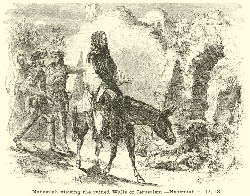 Nehemiah viewing the ruined Walls of Jerusalem by English School