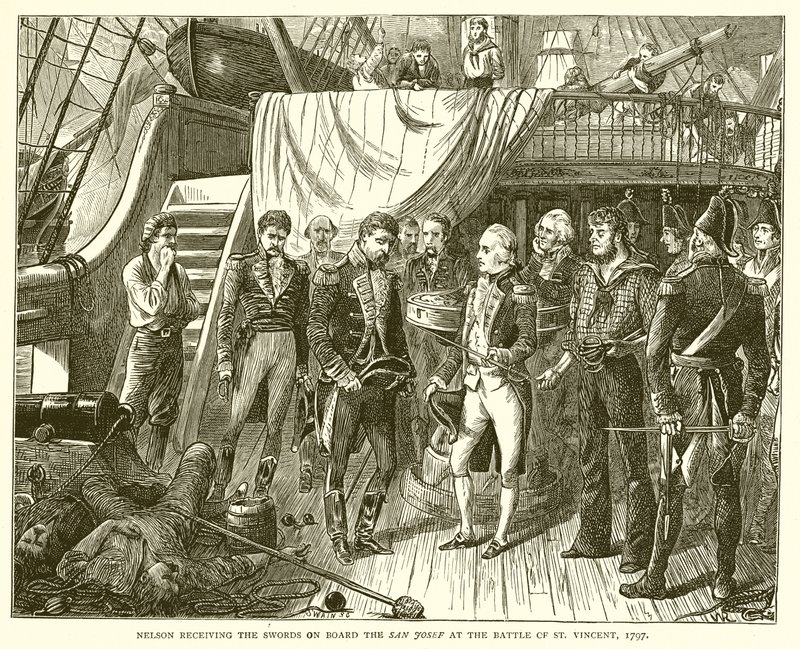 Nelson receiving the Swords on Board the San Josef at the Battle of St. Vincent, 1797 by English School