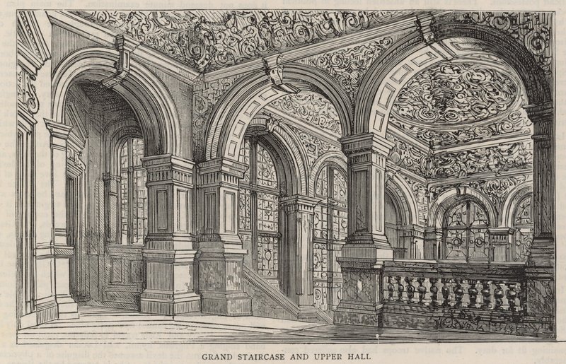 New Building of the Constitutional Club in Northumberland Avenue: Grand Staircase and Upper Hall by English School
