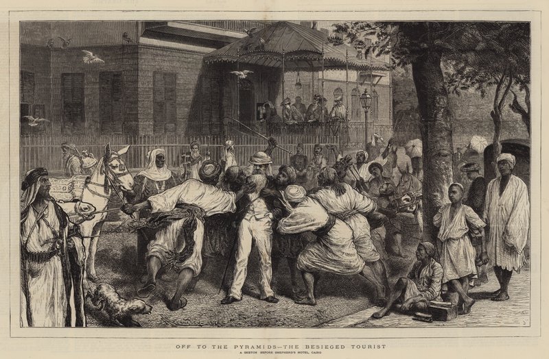 Off to the Pyramids, the Besieged Tourist (engraving) by English School