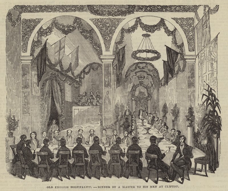 Old English Hospitality, Dinner by a Master to his Men at Clifton by English School