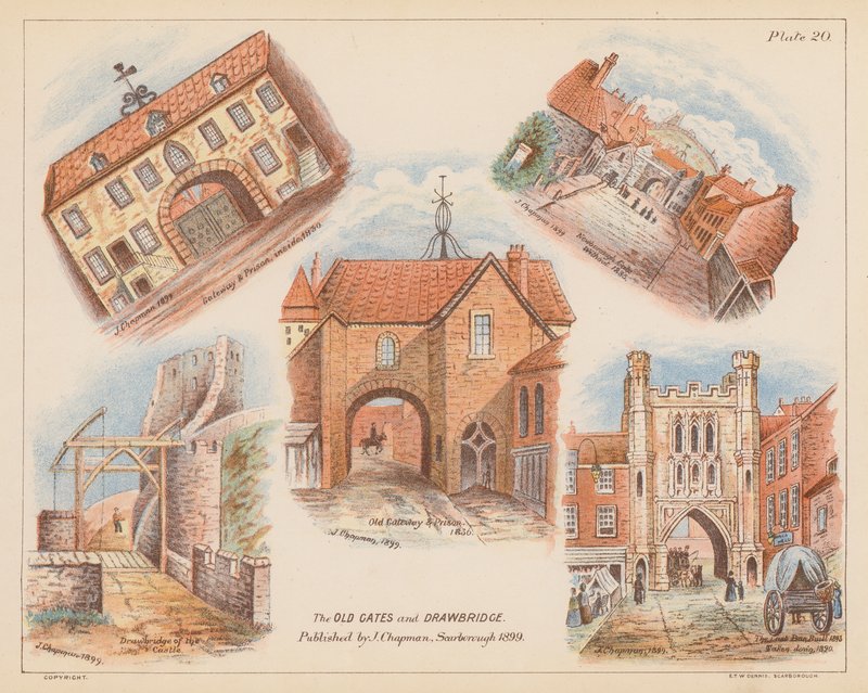 Old gates and drawbridge, Scarborough by English School