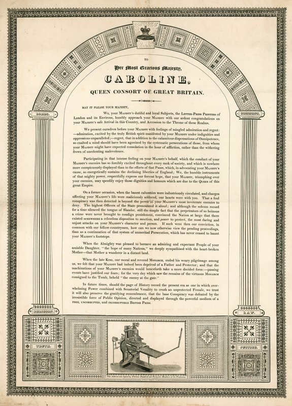 Open Letter to Caroline, Queen Consort of Great Britain from the Letterpress Printers of London by English School