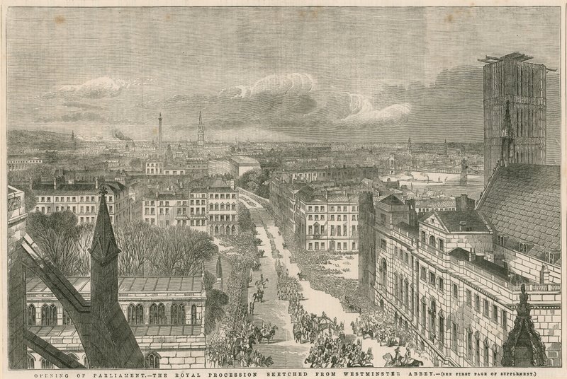 Opening of Parliament - The Royal Procession Sketched from Westminster Abbey by English School