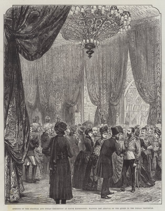 Opening of the Colonial and Indian Exhibition at South Kensington, waiting the Arrival of the Queen in the Indian Vestibule by English School