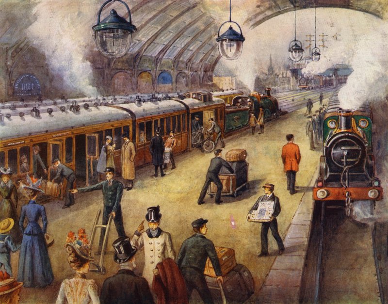 Passengers on the platform before the train