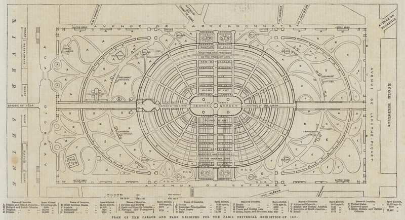 Plan of the Palace and Park designed for the Paris Universal Exhibition of 1867 by English School