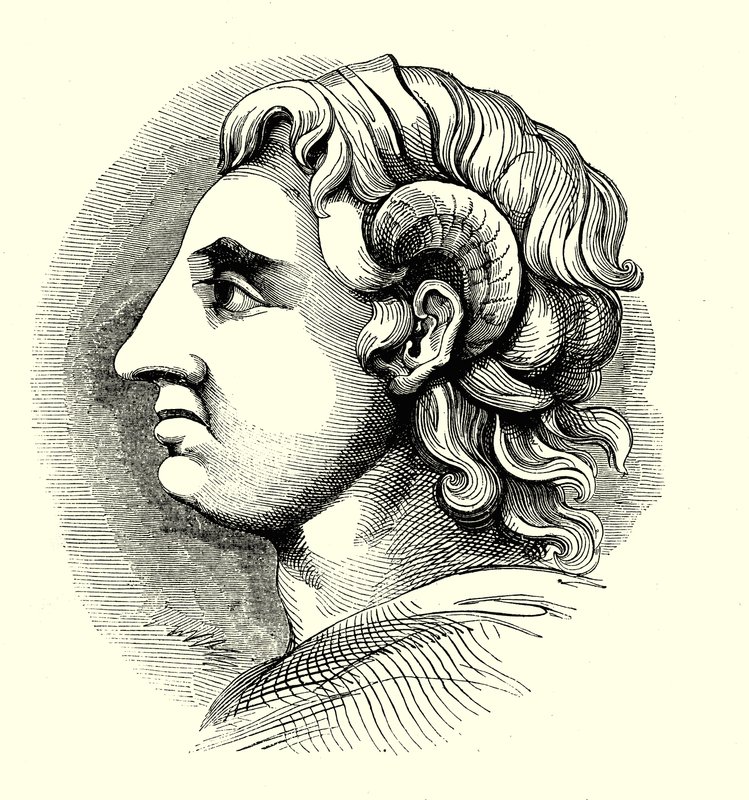 Portrait of Alexander The Great, taken from a coin in the Bodleian Library, Oxford (engraving) by English School