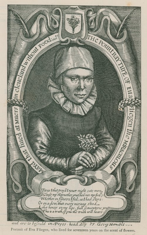 Portrait of Eva Fliegen, who lived for 17 years on the scent of flowers by English School