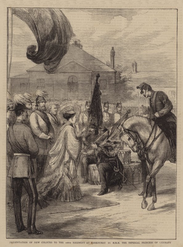 Presentation of New Colours to the 106th Regiment at Parkhurst by HRH the Imperial Princess of Germany (engraving) by English School