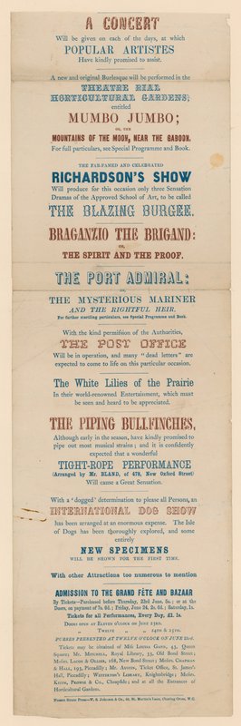 Programme of the grand Fete and Bazaar in aid of the Female School of Art by English School