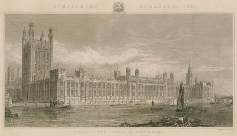 Proposed new Houses of Parliament, from the design by Charles Barry by English School