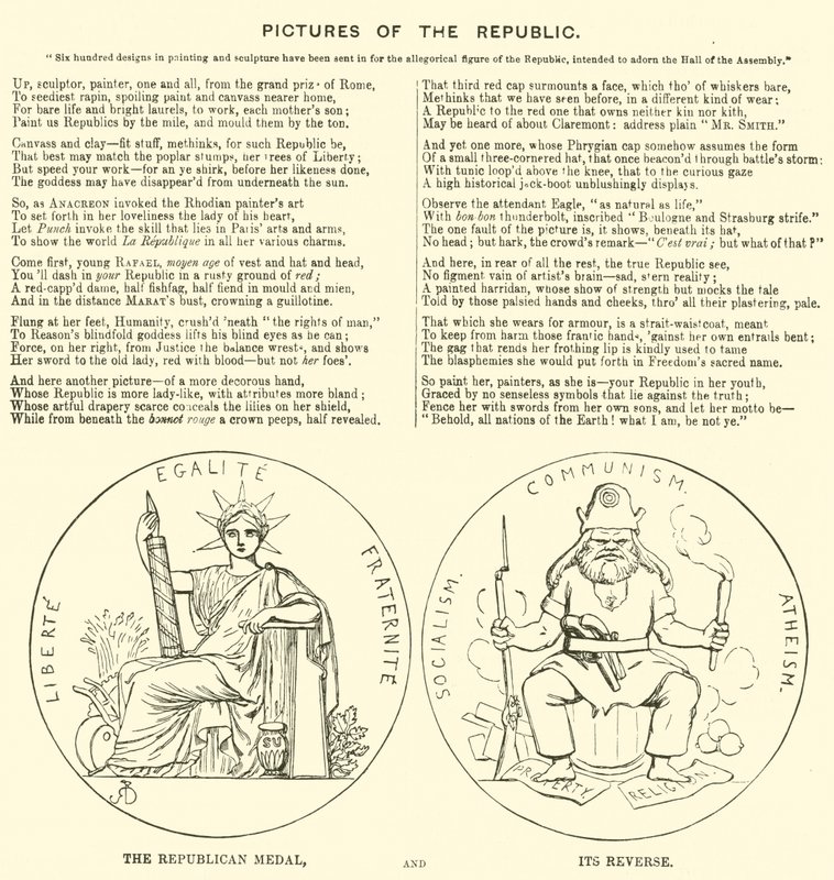 Punch Cartoon: Pictures of the Republic and Its Reverse, Socialism, Communism and Atheism by English School