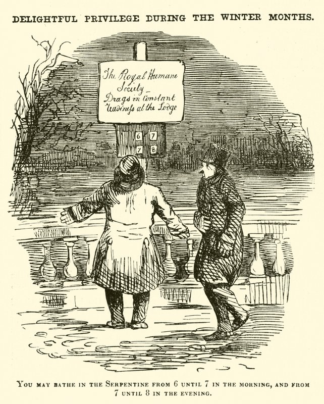 Punch cartoon: Swimming in the Serpentine, Hyde Park, London by English School