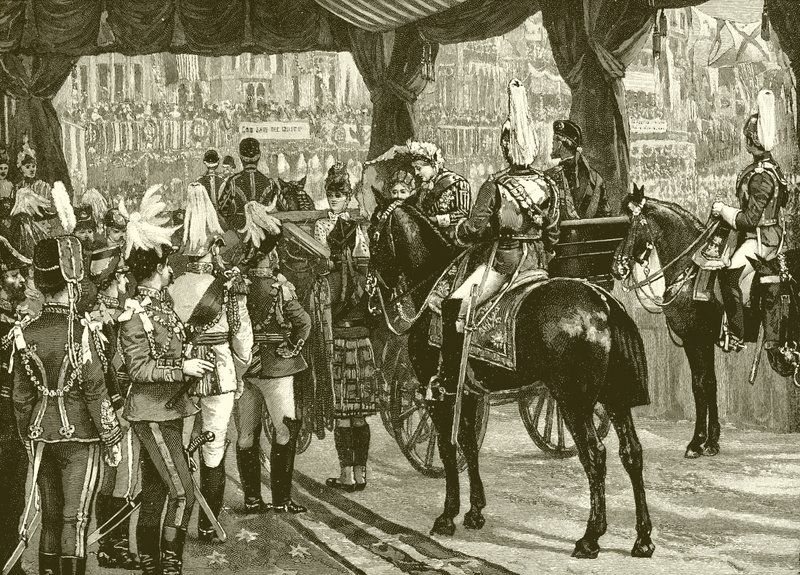Queen Victoria, Jubilee, Westminster Abbey, coach, horses by English School