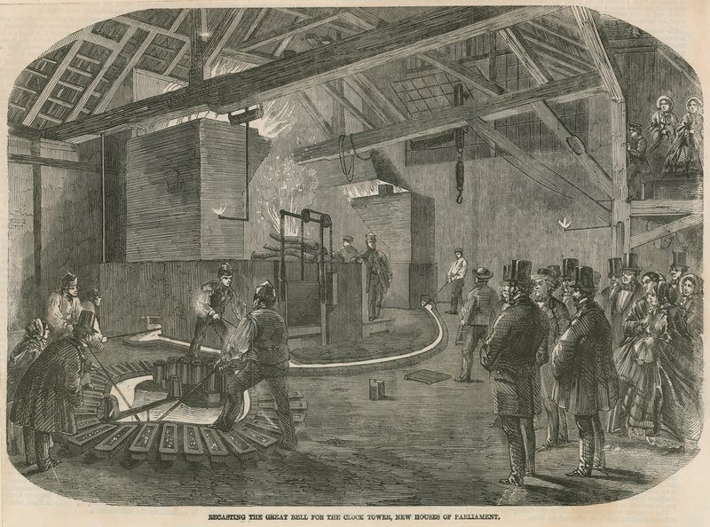 Recasting the great bell for the Clock Tower, New Houses of Parliament by English School