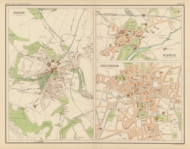 Royal Atlas, c 1900: Buxton; Warwick; Cheltenham by English School