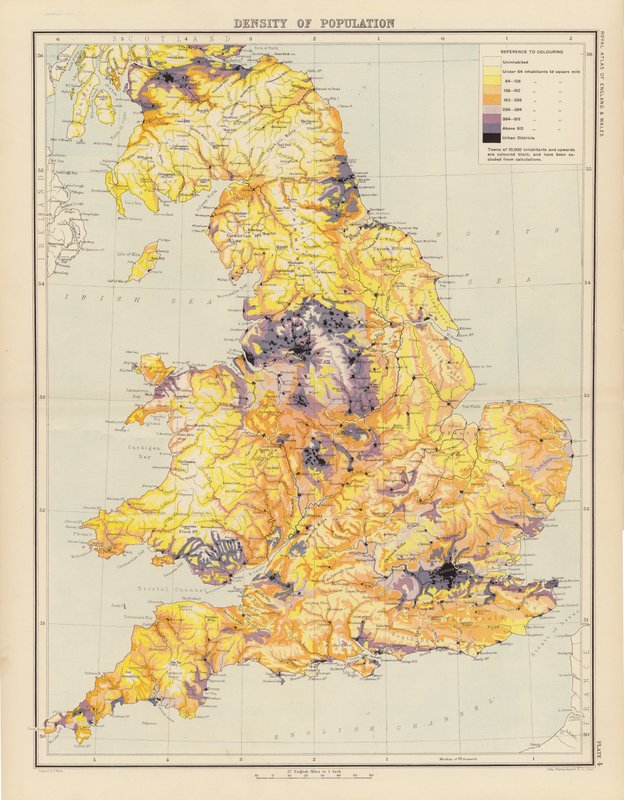 Royal Atlas, c 1900: Density of Population by English School