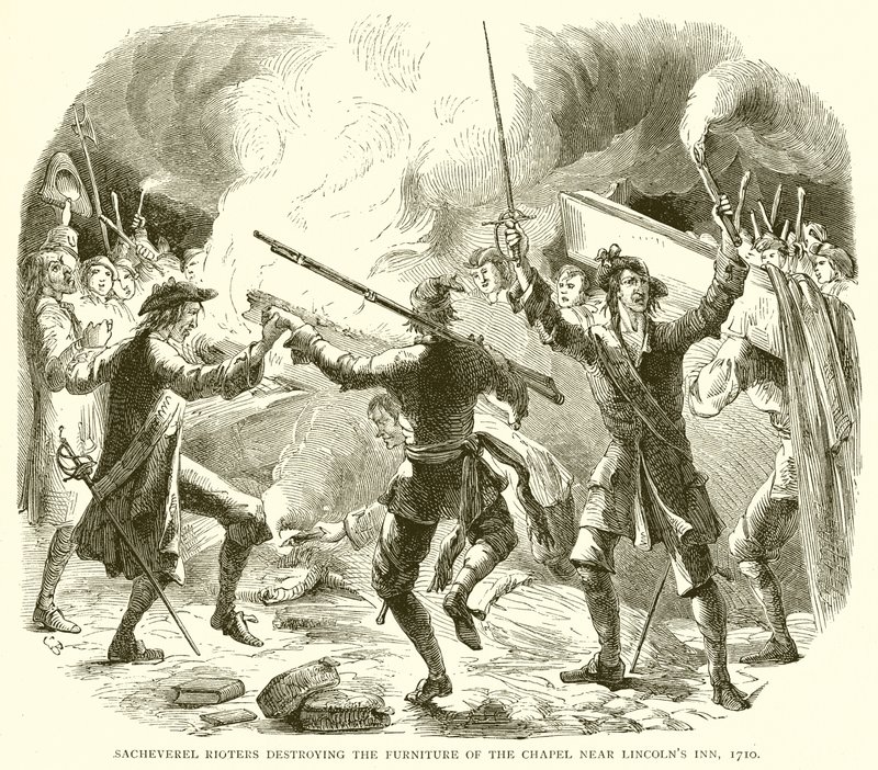 Sacheverel Rioters destroying the Furniture of the Chapel near Lincoln