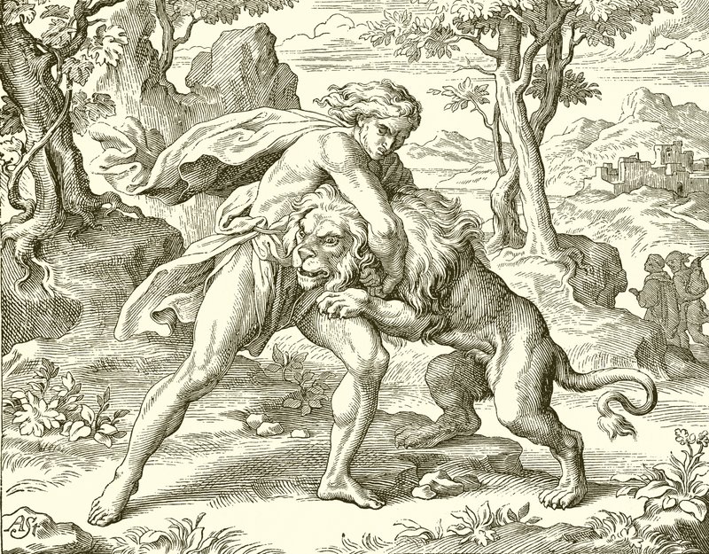 Samson and the Lion by English School