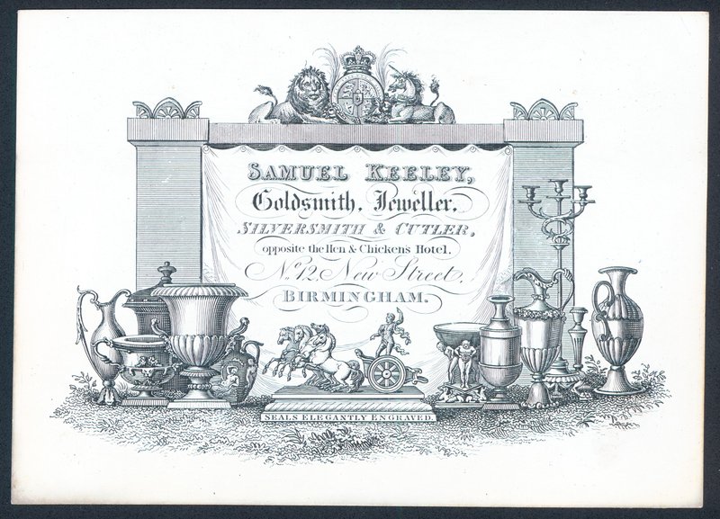 Samuel Keeley, Goldsmith, Jeweller, Silversmith & Cutler, Trade Card by English School