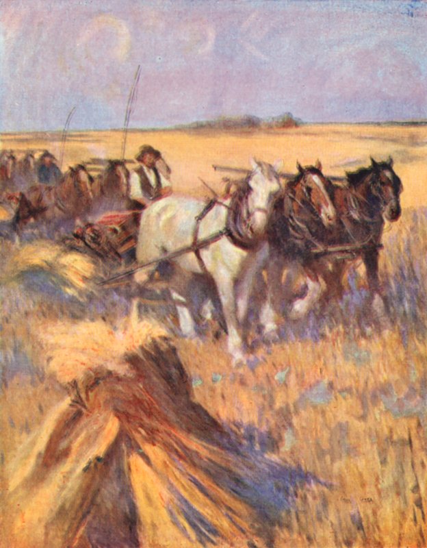 Saskatchewan, the modern Scot on his self-binder by English School