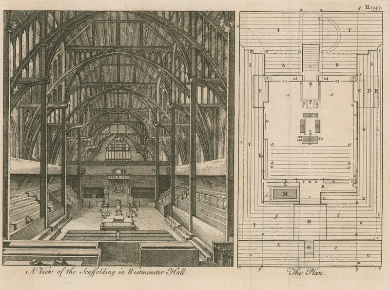 Scaffolding in Westminster Hall by English School