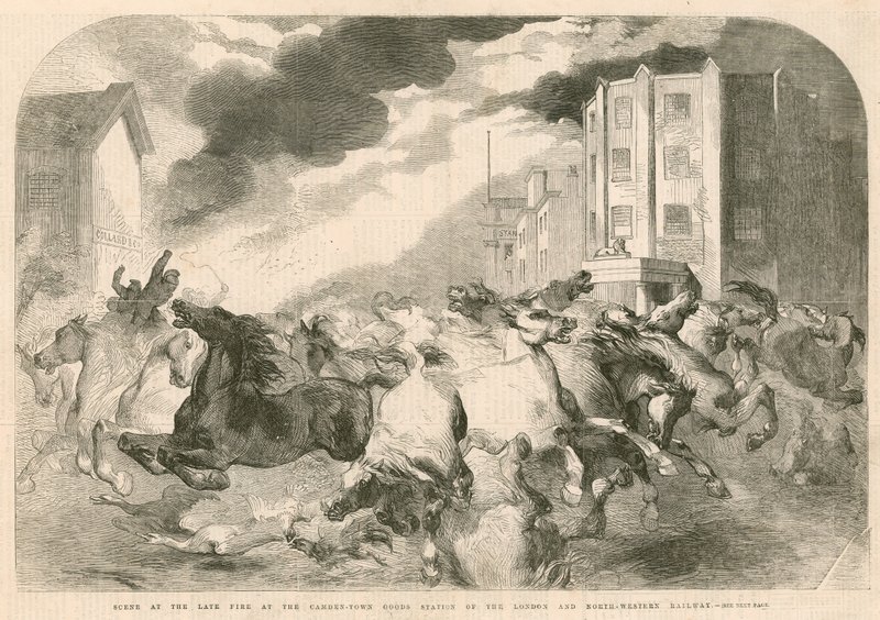 Scene at the late fire at the Camden Town Goods Station of the London and North-Western Railway by English School