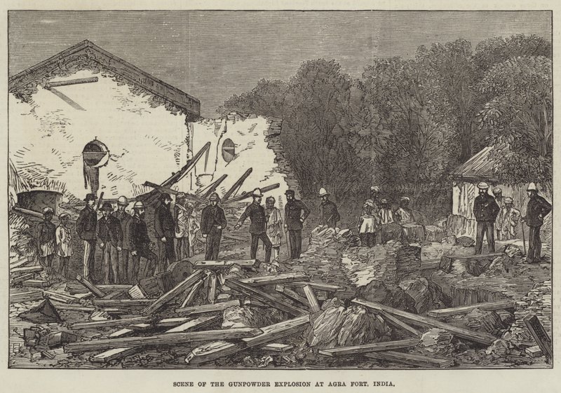Scene of the Gunpowder Explosion at Agra Fort, India by English School